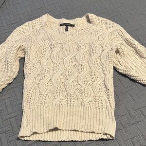 Elegant Cream V-Neck Cable Knit Sweater